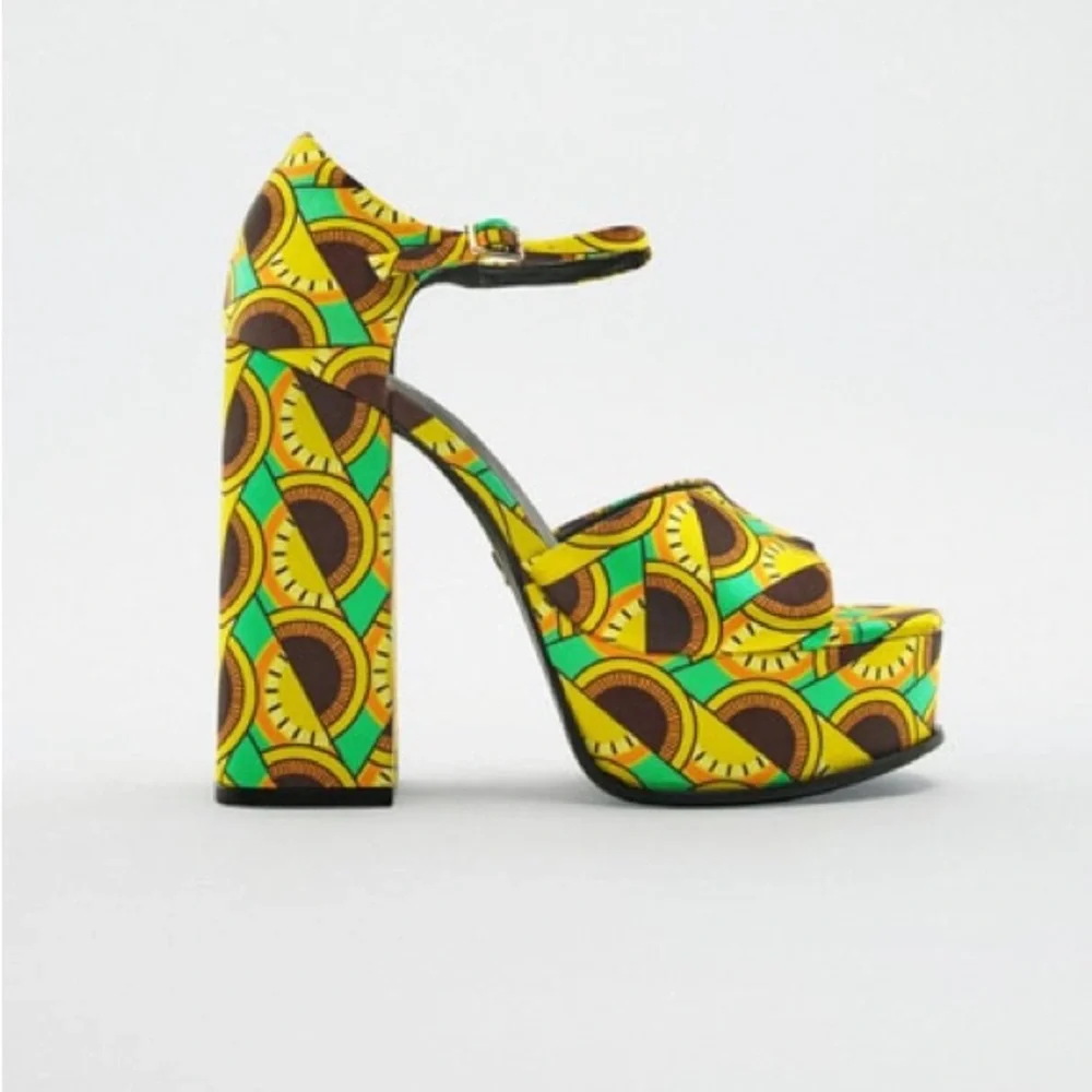 NEW! Zara African Print Platform Heels Size 41 - Picture 5 of 9